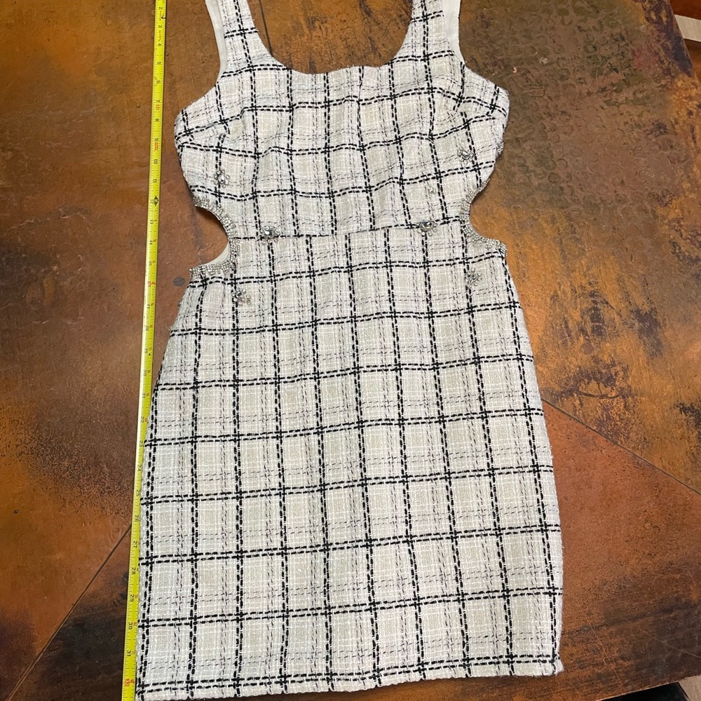Gianni Bini Black and White tweed cutout dress